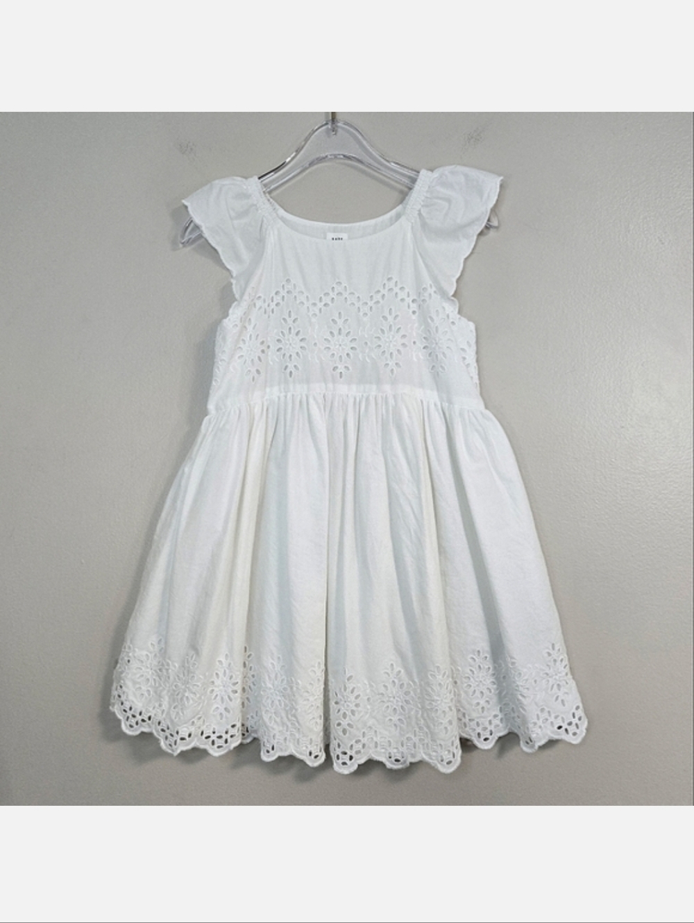Baby GAP White Eyelet Ruffled Sleeve Cotton Dress, Size 4 ~ EUC